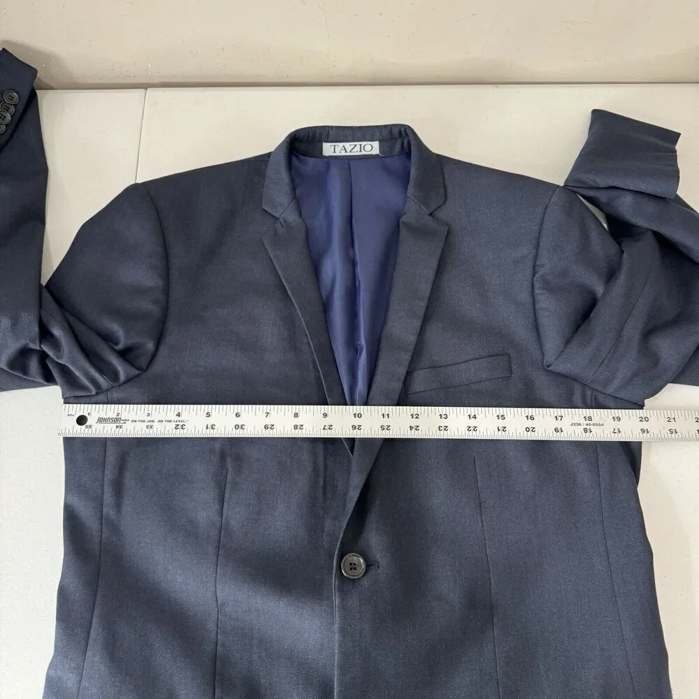 Tazio Italy Mens Suit Jacket 38L Blue Wool Ultra Slim Fit Blazer Formal Evening‎